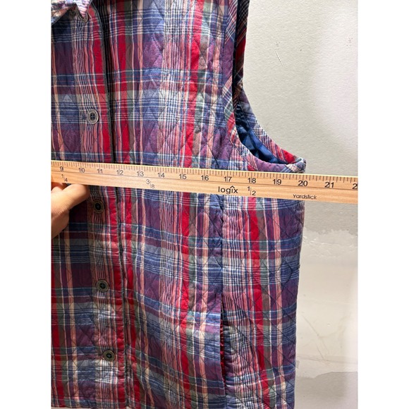 The Tog Shop Womens Large Quilted Plaid Vest Red Blue Cotton Button Front - Picture 7 of 7